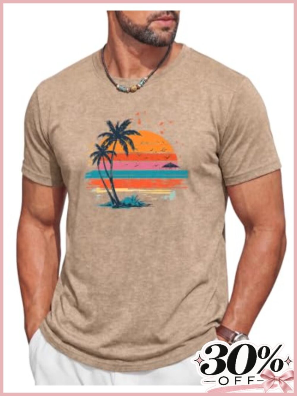 Mens Tropical Palm Tree Sunset Graphic Tee Short Sleeve Crew Neck Hawaiian T